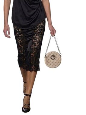 Roccobarocco | Off-White Round Canteen Wristlet Clutch Bag | Gunmetal Hardware